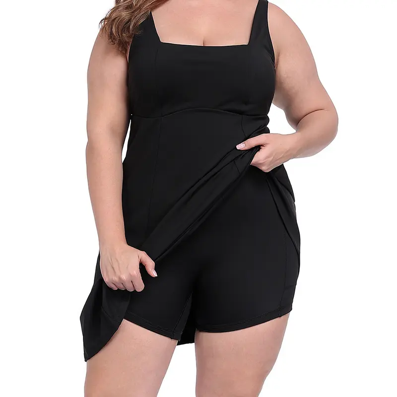 HDE Women's 16 Plus Size Active Dress - Sleeveless Square Neck Sports Apparel with Built-in Shorts, Full Coverage Bra, Breathable Fabric, Adjustable Straps, Body-Flattering Fit, Ready for Tennis, Golf, Brunch