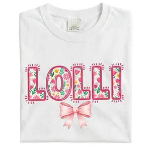 Floral Lolli Coquette T-Shirt Mama Gigi Mom Mother Graphic Personalized Women's Apparel Clothing Trendy Aesthetic Soft Fashion Top Comfortable Quality Mother's Day Birthday Gift Holiday Thank You Grandma Everyday Wear Best Friend Her Family Gift Idea