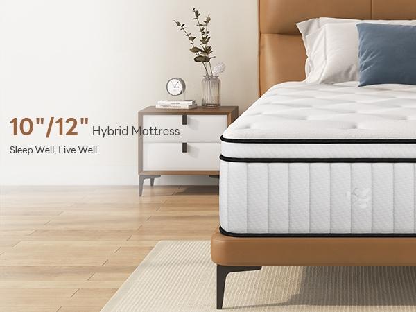 Hybrid Mattress In a Box, Individually Pocketed Innerspring, Fiberglass-Free Mattress, Medium Firm CertiPUR-US Certified, Ergonomic Modern Mattress