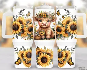 40 oz Tumbler - Highland Cow Sunflower