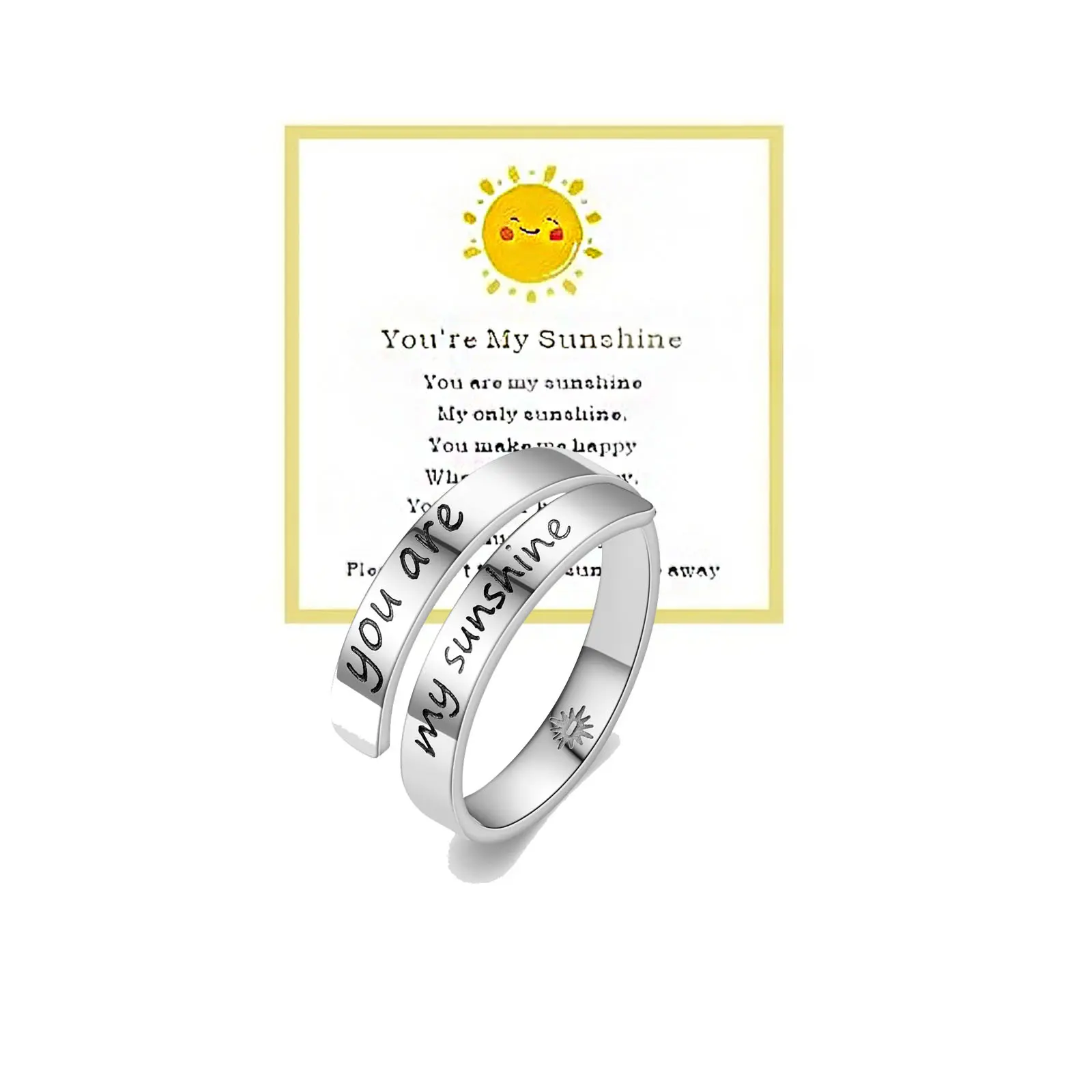 You Are My Sunshine Ring Stainless Steel Inspirational Mantra Graduation Encouragement Wedding Statement Ring