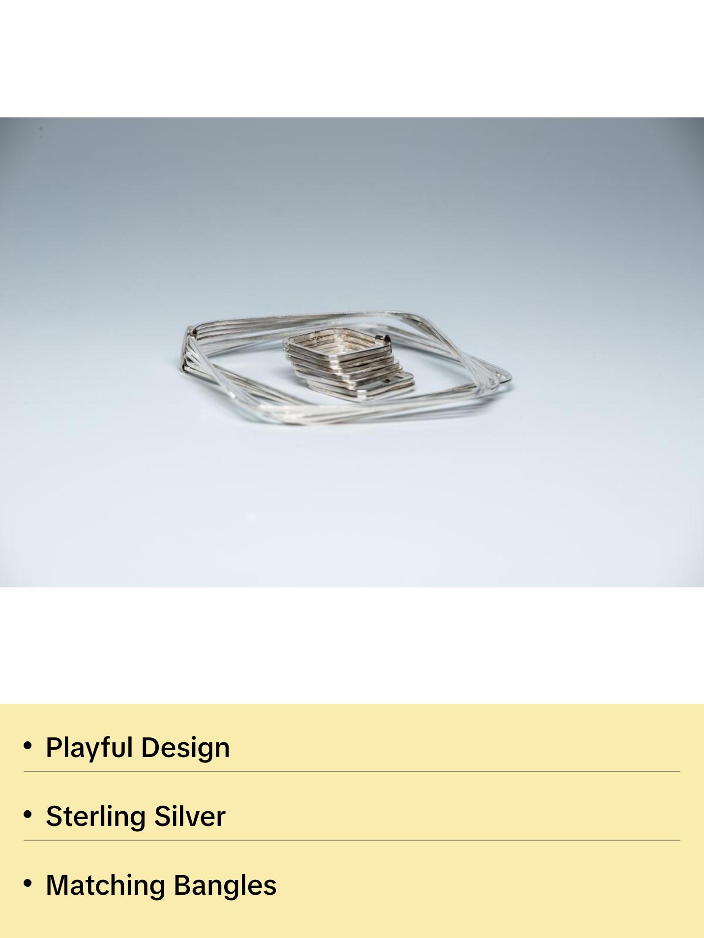 Set of 7 Silver Stacked Square Rings