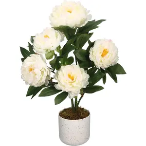 Set of 2 Peonies Artificial Flowers, Indoor Outdoor Fake Potted Plant, Faux Hydrangea Plant with Realistic Pink Flowers & Green Leaves