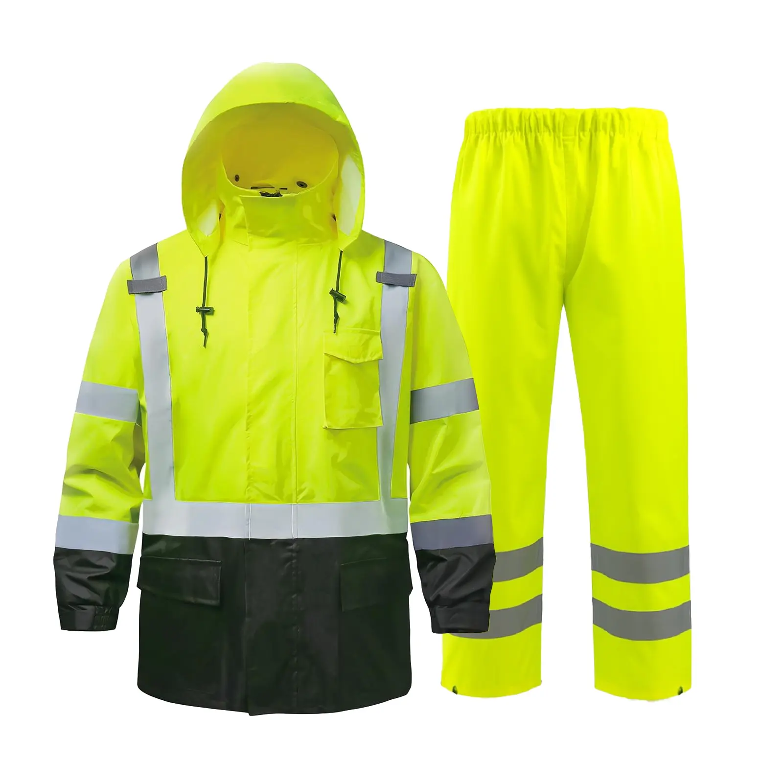 Waterproof Jacket and Pants Set Men With Zip Hooded Rain For outdoor Hiking Camping Fishing Boating for the rainy season