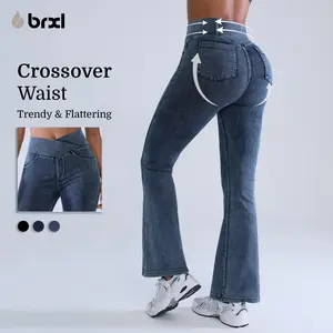 BRXL High Waisted Bootcut Flare Denim Jeans for Women - Crossover Waist & Illusion Pocket Design with Functional Back Pockets & Comfort Stretch Fabric#TikTokMadeMeBuyIt#Streetwear #outdoorfun-1