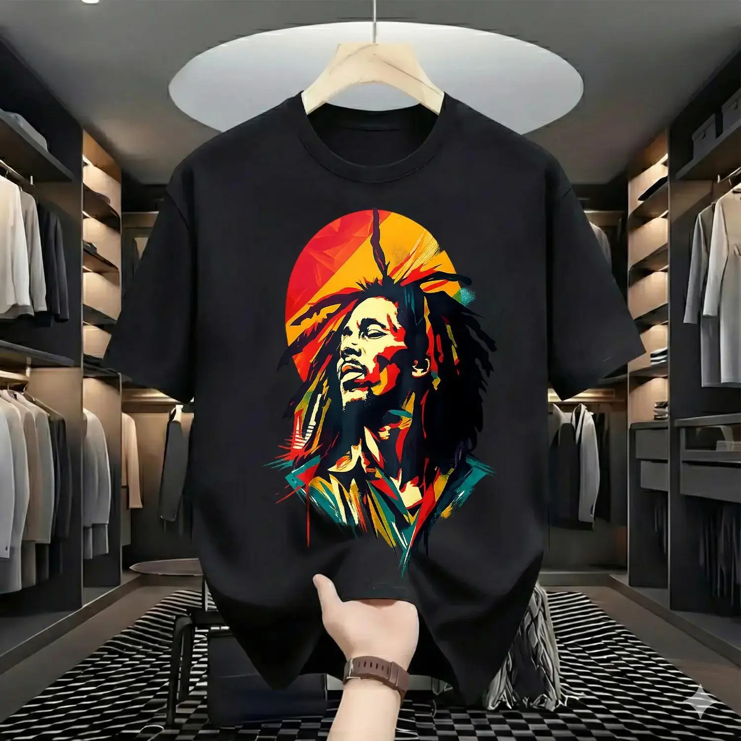 Vibrant Dreadlocks Portrait T-shirt Reggae Culture Pop Art Graphic Tee Musical Icon Inspired Style Music Lover Gift Festival Outfit Artistic Mens Womens Shirt