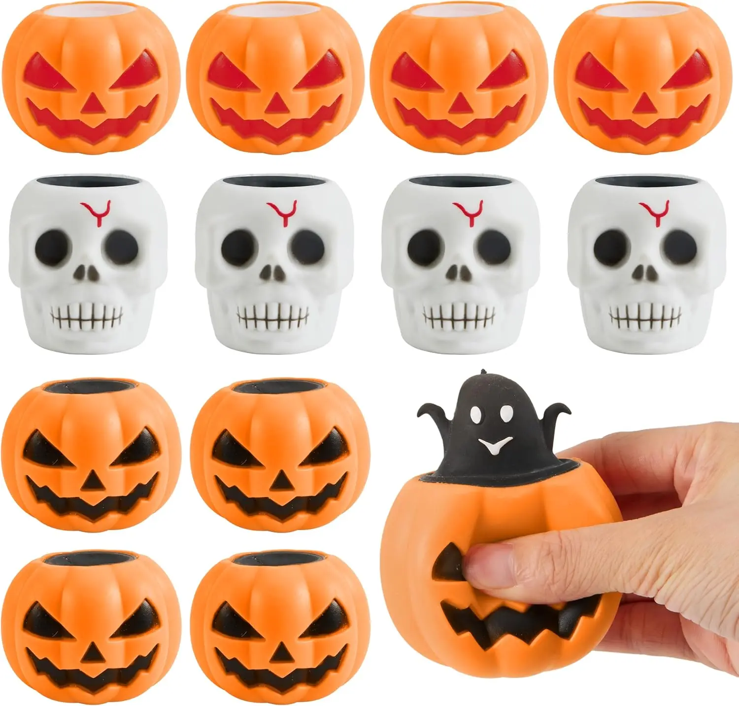 JOYIN 12 PCS Halloween Squishy Toys, Pumpkin Skeleton Squishy Toys for Halloween Party Favor Goodie Bag Fillers, Cute Squeeze Ghost Toy Stress Reliever Anxiety for Gift, Classroom Game Prizes