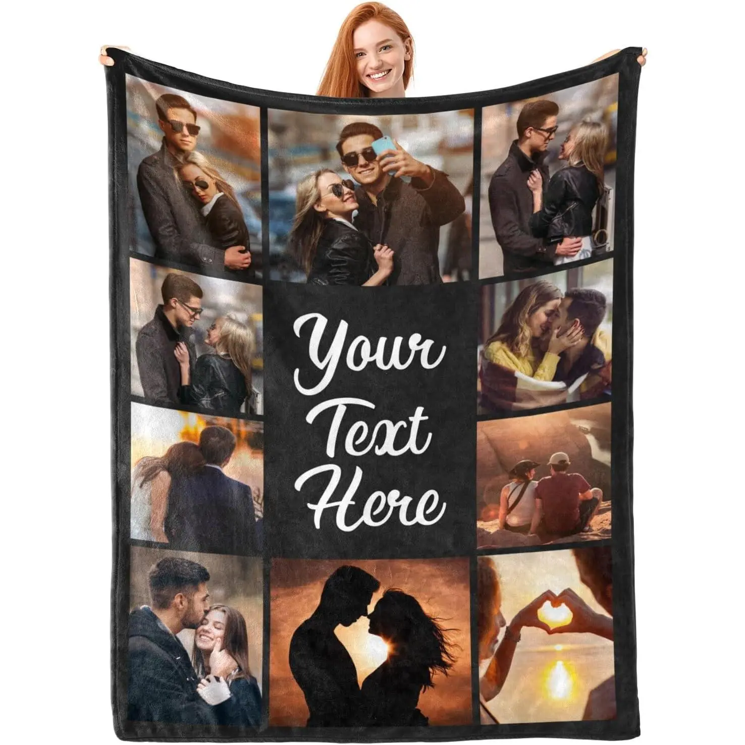 Custom Photo-Text Blankets - Printed Fabric Romantic Personalized Throws, Father's Day Gifts for Couples, Gifts for Boyfriend, Ideal Bedding Linens Textile, Birthday Gifts For Bf