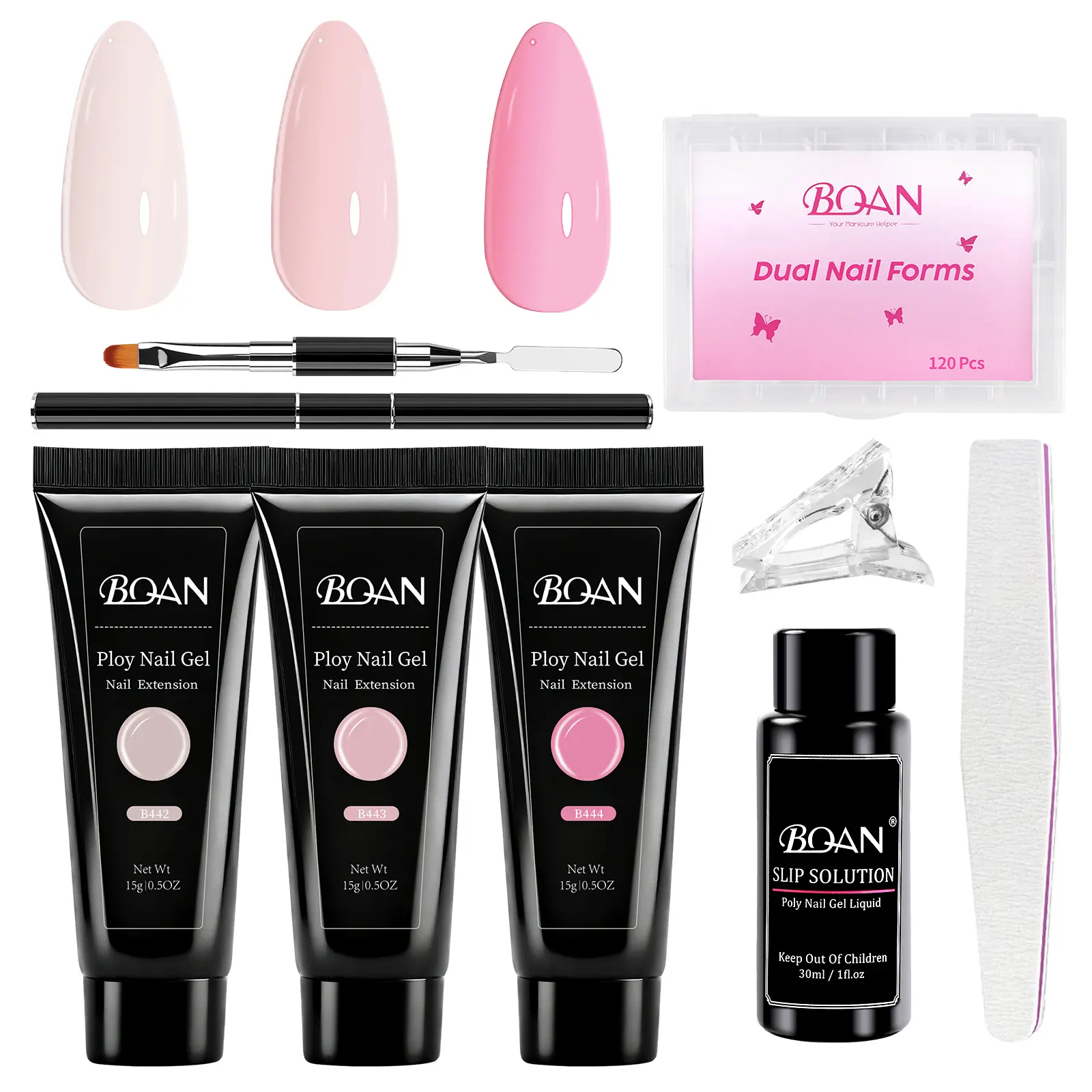 BQAN Polygel Nail Kit with Dual Forms, Builder Extension Gel for Professional Nail Techs and DIY Home Manicures, Polygel Nail Kits, Diy Manicures
