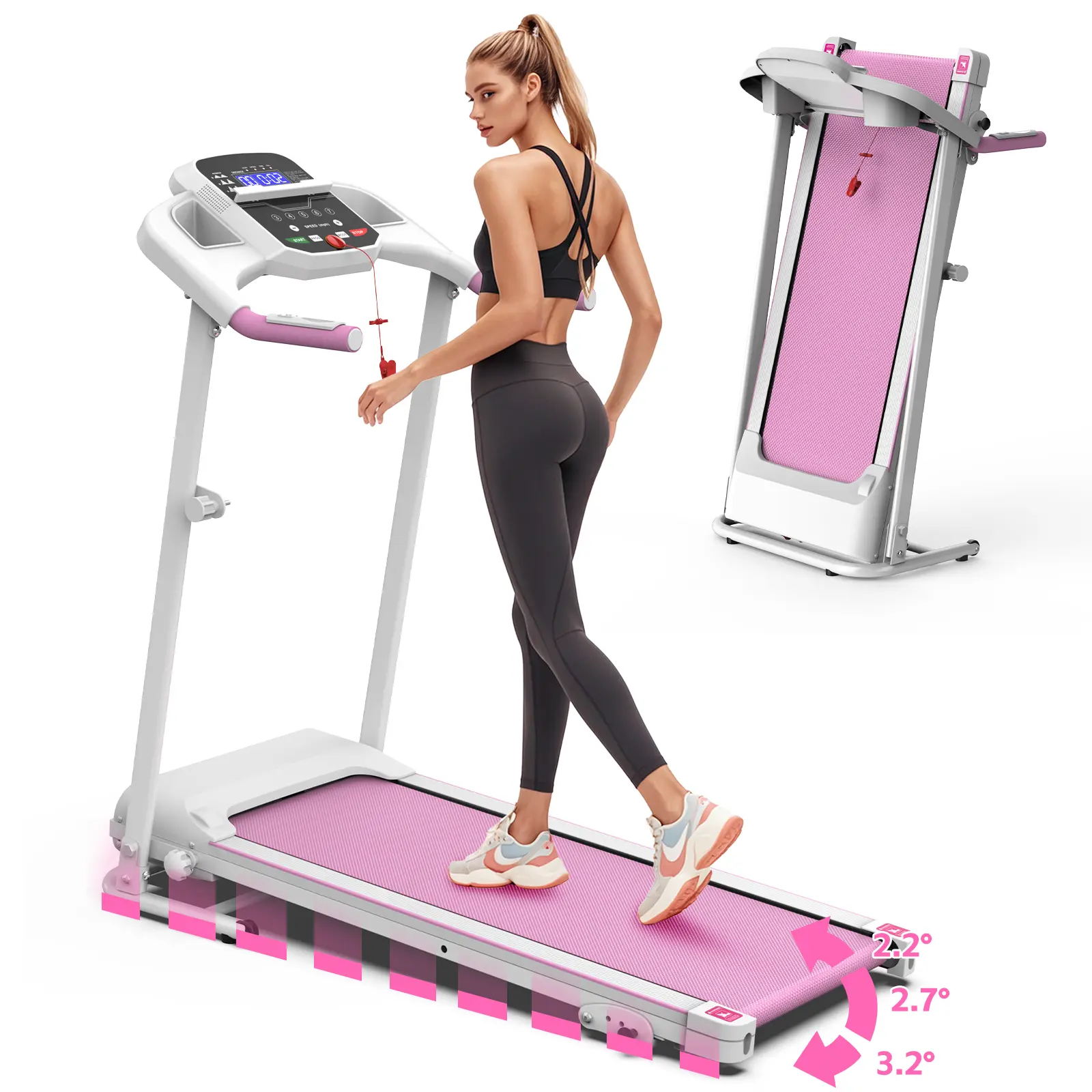 FYC Folding Treadmill for Home & Home Office, 7.5 MPH Electric Exercise Equipment with 2.5HP Quiet Brushless Motor, Pulse Sensor, LCD Display, Non-Slip Belt, Space-Saving Design, Cardio At Home