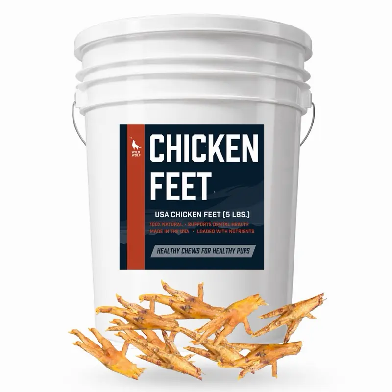 USA Chicken Feet Bucket (5 Pounds/225-235 Feet) Natural Scent - Only Washed With Water - Bulk Value - Human-Grade and 100% Natural - Chew Treats - High in Protein, Glucosamine and Chondroitin - Enrichment Chewing - Lean Chews, Wild Wolf Bully Sticks