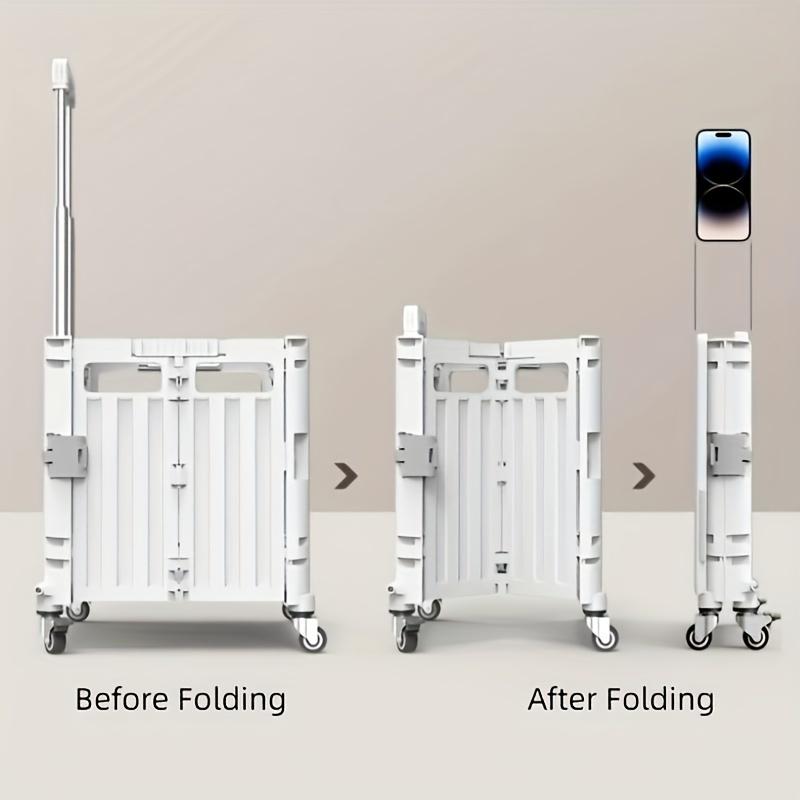 1 foldable portable handcart, 45L foldable handcart, portable small trailer, detachable plastic travel storage box, outdoor handcart with 4 swivel wheels and lid, mobile storage box for camping, shopping, and picnicking