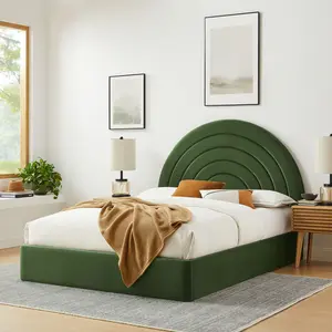 Solana Arched Performance Velvet Full Platform Bed in Moss Green