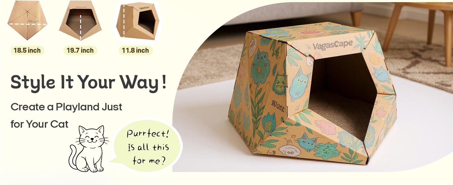 Vagascape DIY Cat House, DIY Origami Hand-Painted Cat House, Scratch-Resistant Kraft Paper Material, Foldable Washable Pet House, Ped Bedding, A Special Gift Just for Your Pet Vagascape DIY Cat House, DIY Origami Hand-Painted Cat House, Scratch-Resistant Kraft Paper Material, Foldable Washable Pet House, Ped Bedding, A Special Gift Just for Your Pet