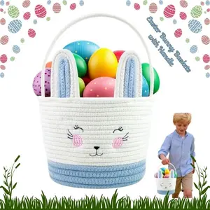 Cute Easter Basket for Kids – Bunny Handle Tote, Baby Gift Basket, Egg Hunt Supplies & Fun Easter Gift for Boys & Girls