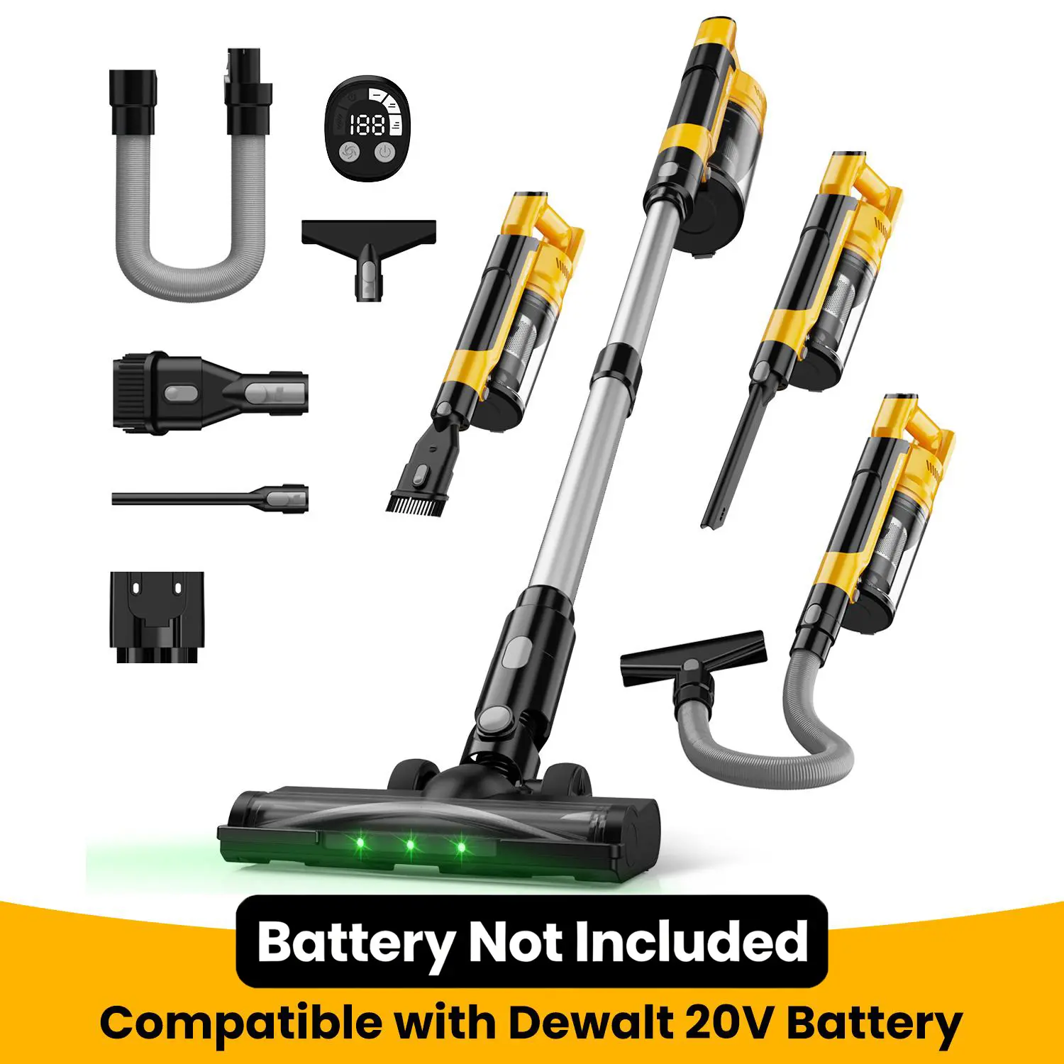 【NO battery】 350W Cordless Vacuum Cleaner for Milwaukee M18 Battery/for Dewalt 20v Battery/ for Makita 18V Battery, 35kPa Brushless Lightweight Stick Vacuum with 3 Mode Suction, 6 in 1 Stick Vacuum Cleaner with HEPA TOr Floor, Carpet, Car