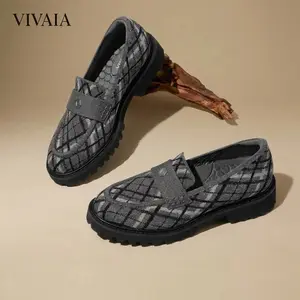 VIVAIA Women's Round-Toe Platform Chunky Loafers, Height Boosting,Stable Block Heel,Herbal Arch Support Breathable Knit,Blister-Free Heel Padding ,Lightweight Preppy Style / Office Chic / Date Night (Francesca)