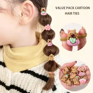 40PCS Bagged Hair Tie Set for Women/Girls, Cute Cartoon Capybara Design, Including Ribbed Hair Ties and Towel Hair Ties, Made of Resin Material, Suitable for Daily Hairstyling.