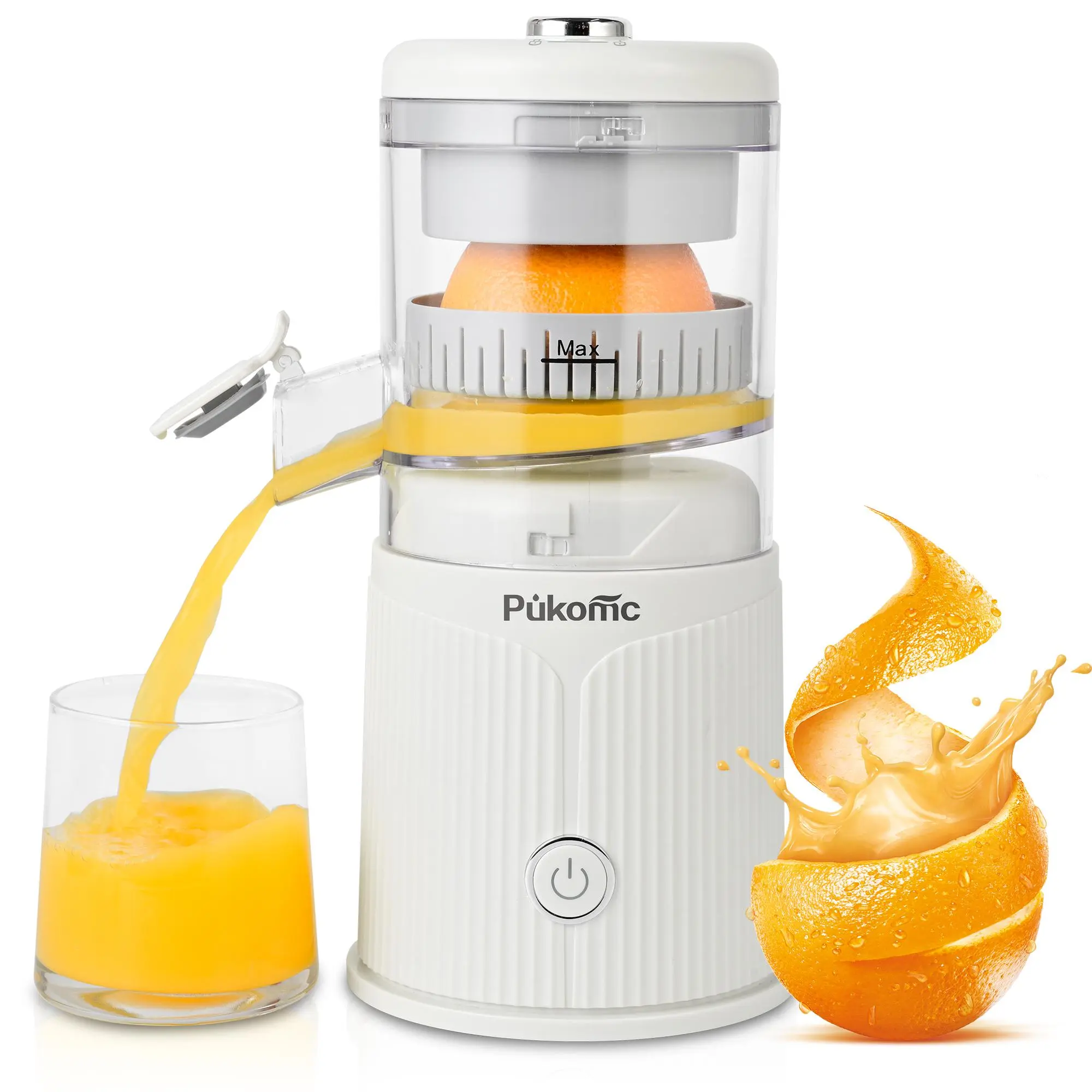 Pukomc Cordless Rechargeable Citrus Juicer - 10.6in Compact Automatic Portable Space-Saving Juice Extractor, Quick Orange Press, Battery Powered Electric Squeezer for Summer Fruits, Pulp-Free Juice