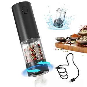 Rechargeable Electric Pepper Grinder, Salt Grinder Pepper Mill with Washable 95ml Container, White LED Light and External Adjustable Coarseness
