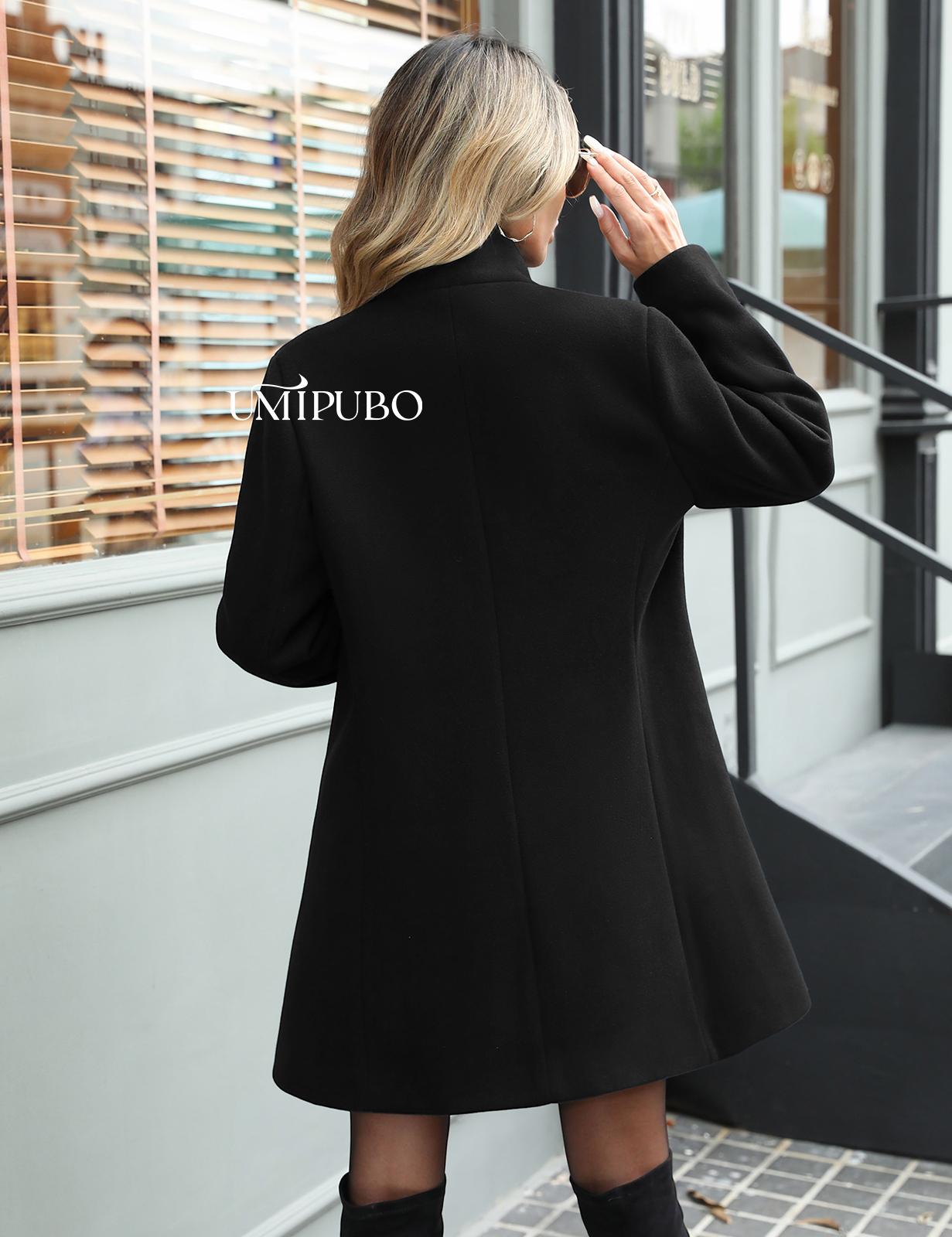 UMIPUBO Women's Winter Single Breasted Pea Coat Casual Stand Collar Overcoat Work Office Classic Jacket with Pockets