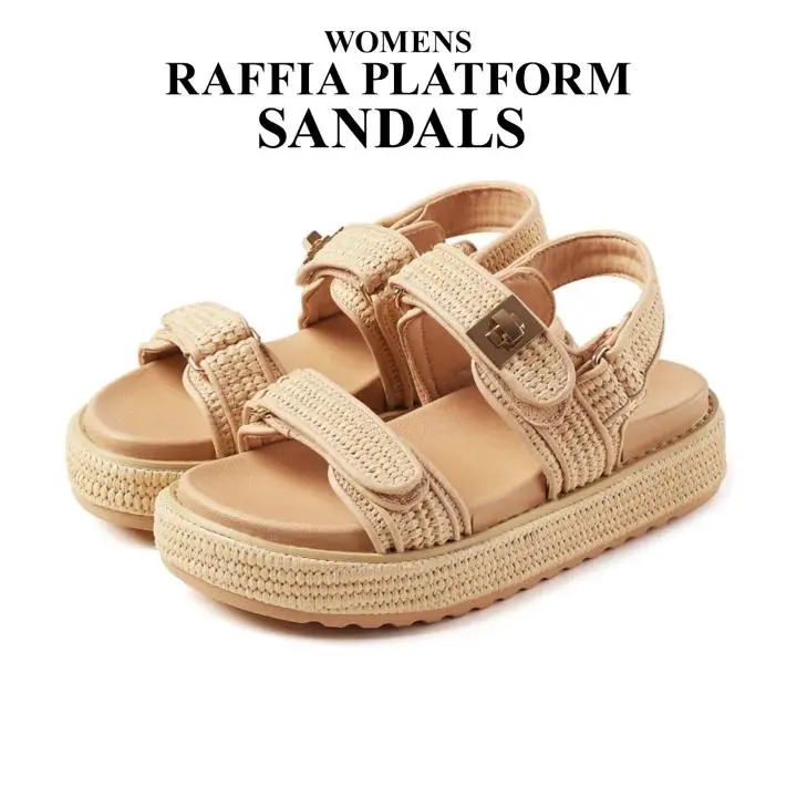 CYNLLIO Womens Raffia Platform Sandals Comfortable Casual Adjustable Buckle Summer Open Toe Woven Beach Sandals Shoes Deals For You Days