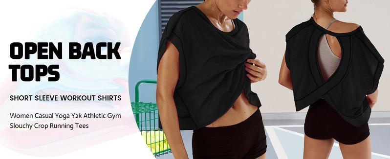 Tanming Open Back Tops for Women Oversized Short Sleeve Workout T Shirts Backless Y2k Athletic Crop Running Tees Springfresh Summer for Hyrox Outfit Tanming Open Back Tops for Women Oversized Short Sleeve Workout T Shirts Backless Y2k Athletic Crop Running Tees Springfresh Summer for Hyrox Outfit