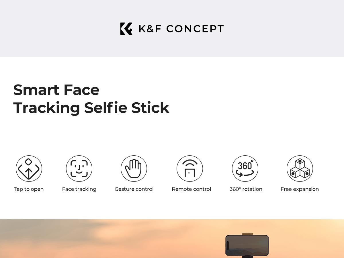 K&F CONCEPT Up to 71" Face Tracking Tripod Selfie Stick| 360° Rotation + Bluetooth Remote + Stand| 2 Fill Lights (Optional)| Black/White Textured (White Same as Black), for Travel/Live Streaming/Vloggers K&F CONCEPT Up to 71" Face Tracking Tripod Selfie Stick| 360° Rotation + Bluetooth Remote + Stand| 2 Fill Lights (Optional)| Black/White Textured (White Same as Black), for Travel/Live Streaming/Vloggers