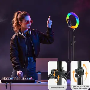 1.8m Adjustable Tripod Stand with 10 Inch RGB ring light for filming and Phone Clamp, Adjustable Brightness, for Photography, Video Recording, Zoom Meeting, Vlogging and content creator light，Mother's Day Gifts