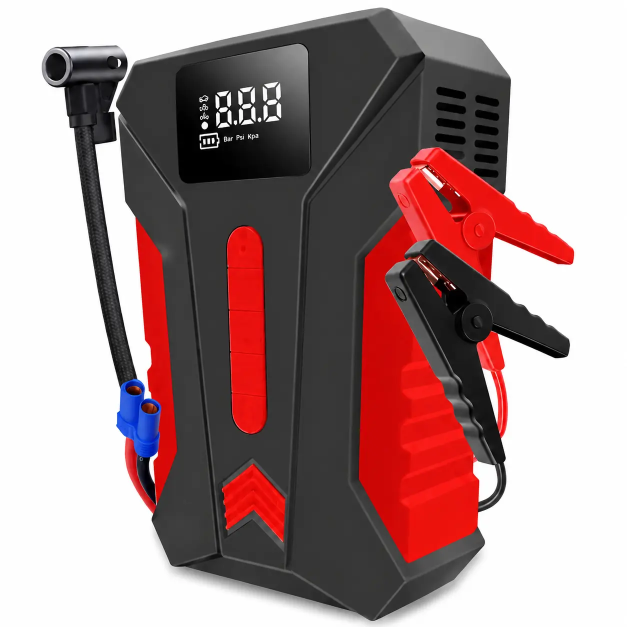 1500A Peak Current Car Emergency Jump Starter & 250PSI Portable Tire Inflator, 12V for 2.11gal Gas/Diesel Vehicles, USB I/O, LED Emergency Light, Portable Automotive Escape Tool