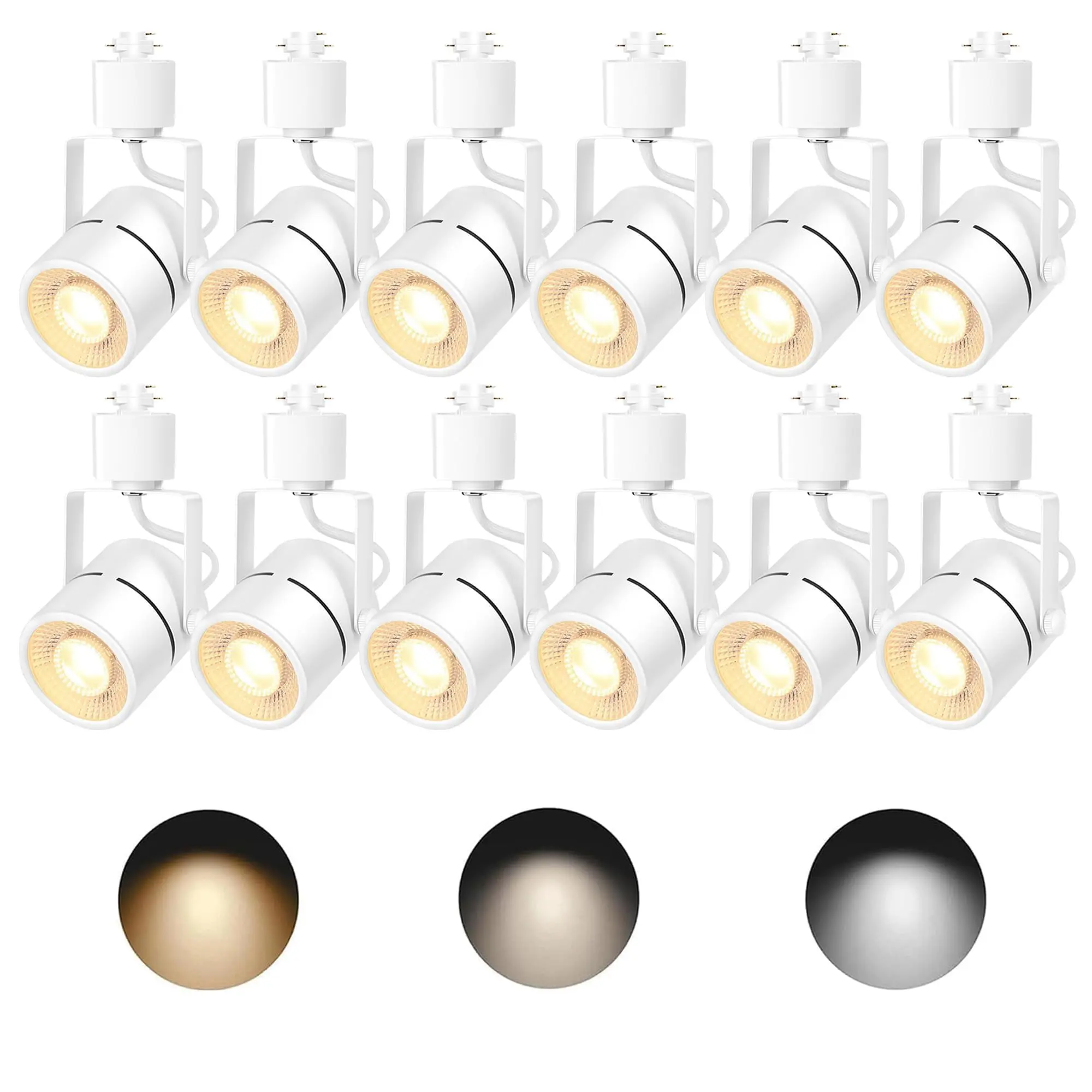 Bravsekai GU10 LED 3CCT White Track Lighting Heads(No Track Rail) 3000K/4000K/6000K Adjustable with Dedicated Dimmer, 12PCS Ceiling Spotlight Fixture with Replaceable 10W Bulbs