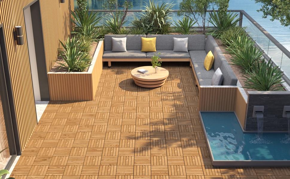 【Durable & Long-Lasting】Yaheetech 27/54/108 PCS Wood Flooring Tiles 12.5X12.5in Wood Plastic Interlocking Flooring Tiles for Outdoor & Indoor Patio Garden Deck Poolside