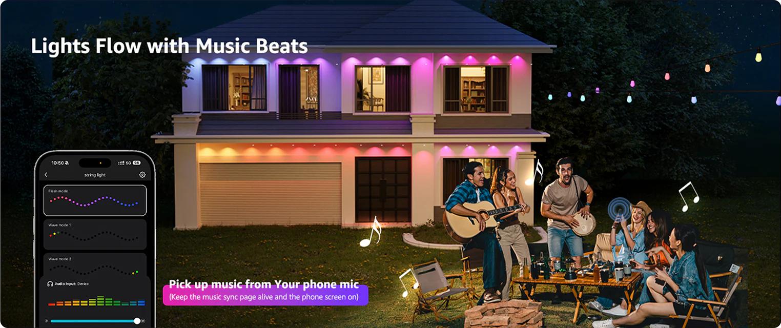 Lepro AI Permanent Outdoor Lights E1-60 100ft with 60 Triple-LED RGBIC+Warm/Cool White Smart Lighting App Control Alexa Google Enabled for Christmas Halloween