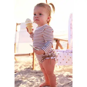 Long Sleeve Rash Guard With Ruffle Bottom | Sandy Stripes Long Sleeve Rash Guard With Ruffle Bottom | Sandy Stripes