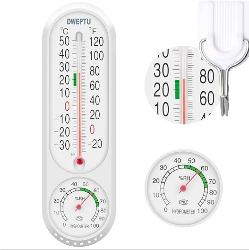 1pc Indoor Outdoor Thermometer Hygrometer, Wall Mount Temperature Humidity Meter for Home Office Garden Greenhouse, Patio, Celsius Fahrenheit (℃/℉) Indoor Outdoor Temperature Gauge, Room Thermometer