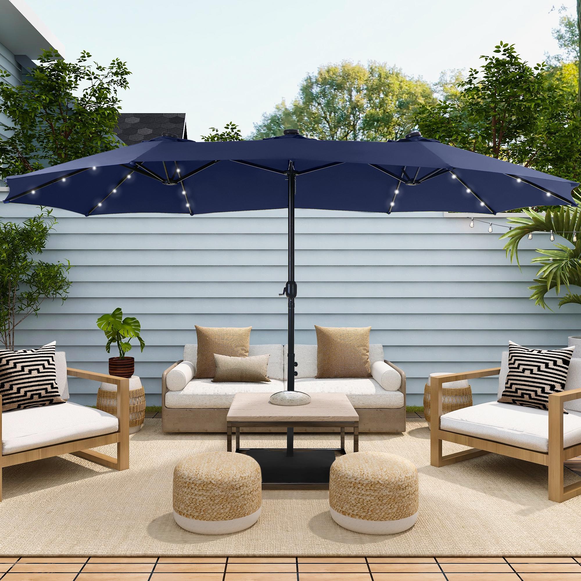 [SummerVibes] Phivilla Home 15ft Large Outdoor Patio Umbrella with Base – LED Light Option, Double-Sided, Crank Handle, Waterproof