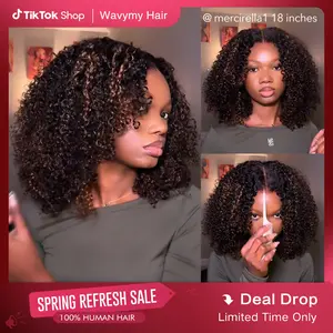 [250% Density ] Wavymy Styled-to-Go Casual Blonde Highlights Afro Kinky Curly 7x5 Lace Wear Go Glueless Wigs Pre-Cut & Pre-Plucked 100% Human Hair Wig 250% Density Outdoorfun