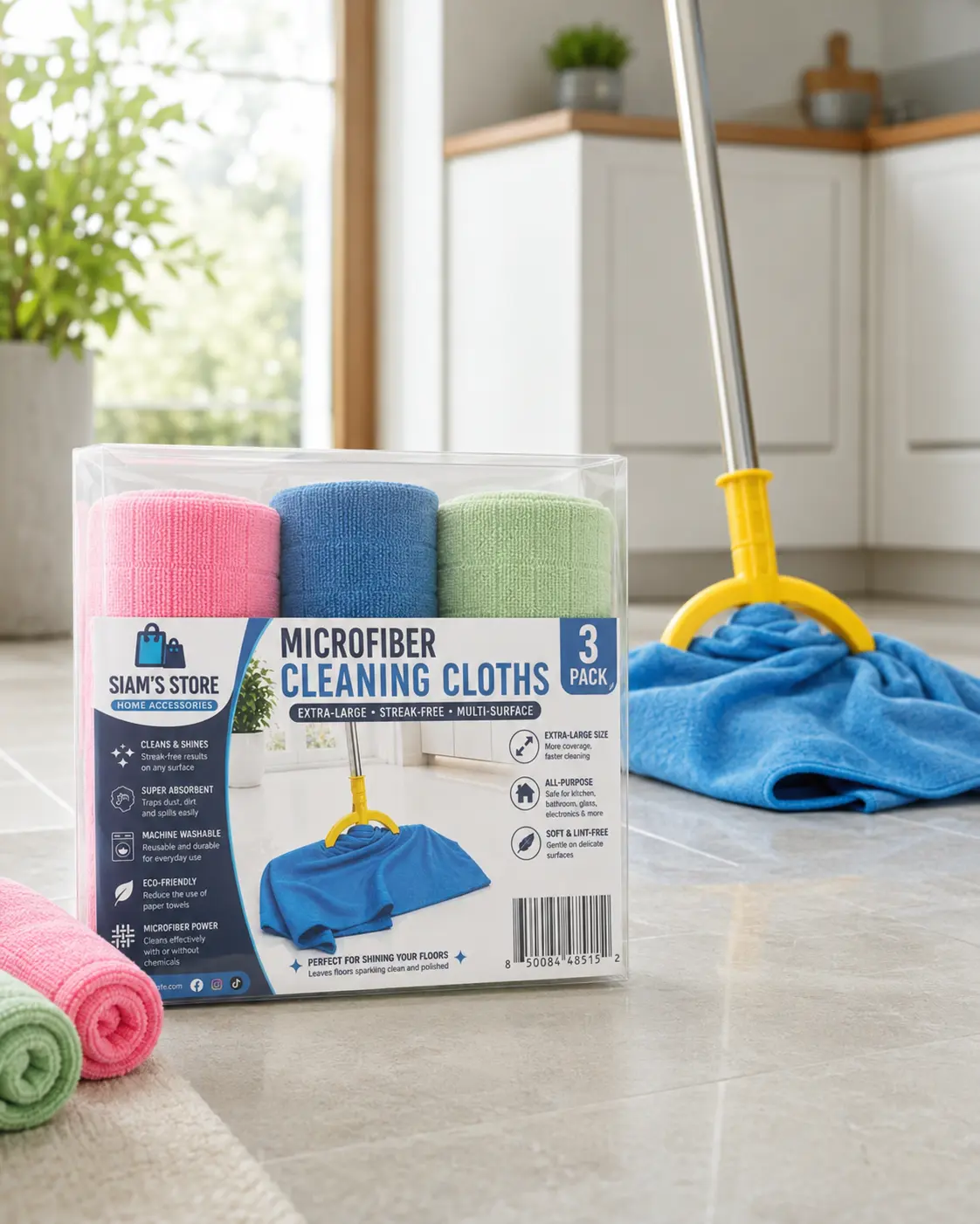 Extra-Large Microfiber Floor Cleaning Cloths – 3, 6 or 12 Pack | Reusable & Machine Washable