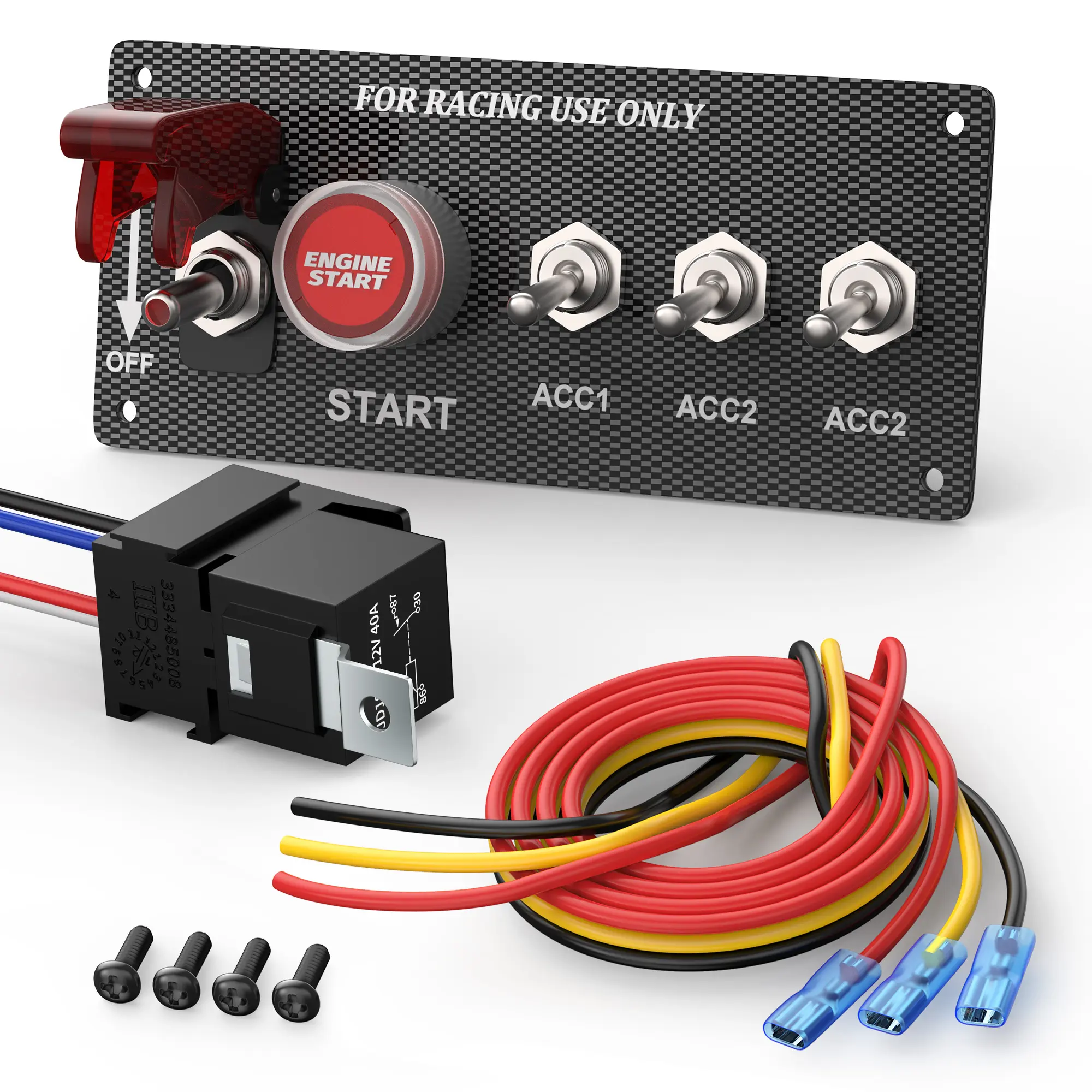 Eunik 5-in-1 Ignition Switch Panel - DC 12V 30A Race-Car Switch with Engine Push Start Accessory, Auto Replacement Switchboard for Boats, Cars
