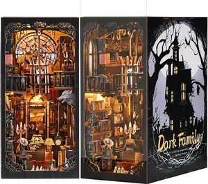 ETKVR SL04  Book Nook Kit - Goth Castle DIY 3D Wooden Puzzle for Adults, Horror Bookshelf Insert with LED Lights, Halloween Home Decor Gift, The Dark Family