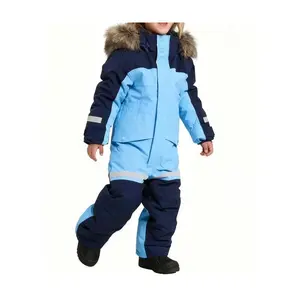 Windproof ski suit for children, winter ski jumpsuit, windproof loose-fitting ski clothing with zipper design, suitable for boys and girls aged 3-14 for outdoor sports and warmth