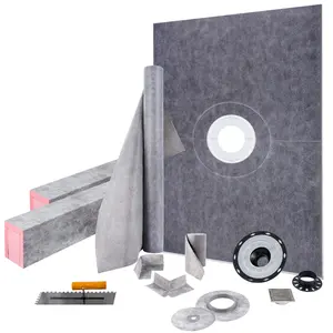 【FathersDayGift】VEVOR Shower Curb Kit,  , 38\"x60\" Watertight Shower Curb Overlay with 4\" ABS Central Bonding Flange, 4\" Stainless Steel Grate, 2 Cuttable Shower Curb and Trowel, Shower Pan Slope Sticks Fit for Bathr