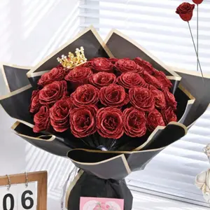 A bouquet of 12 sparkling roses, 2.76 inches in size, DIY artificial glitter flower bouquet, suitable for decorating rooms, homes, weddings, and as a Valentine's Day gift.