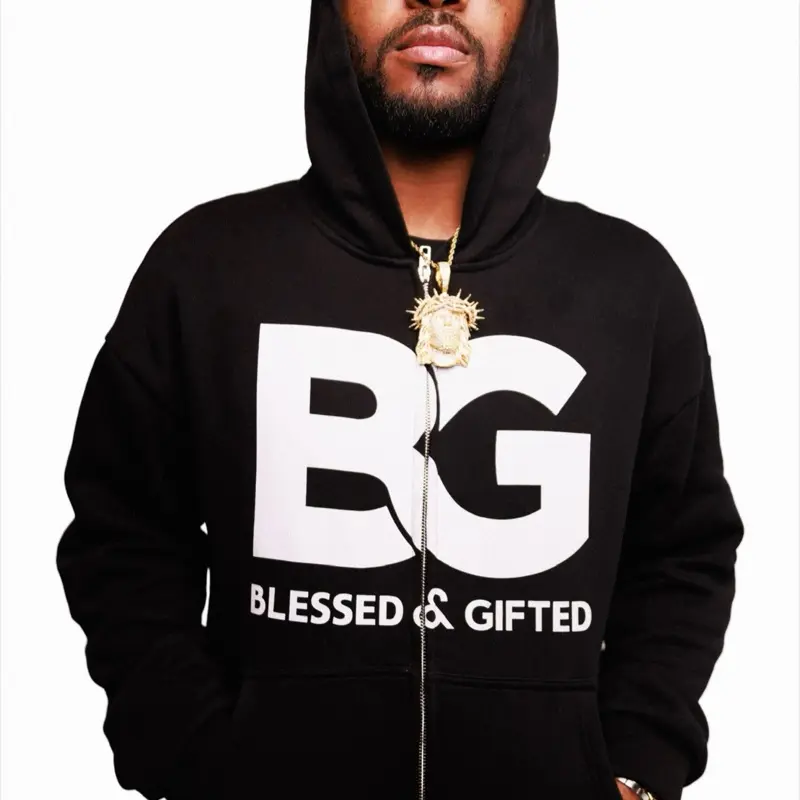 Blessed & Gifted Oversized Quitting Isn't Zip-Up Hoodie - Black with Bold BG Logo