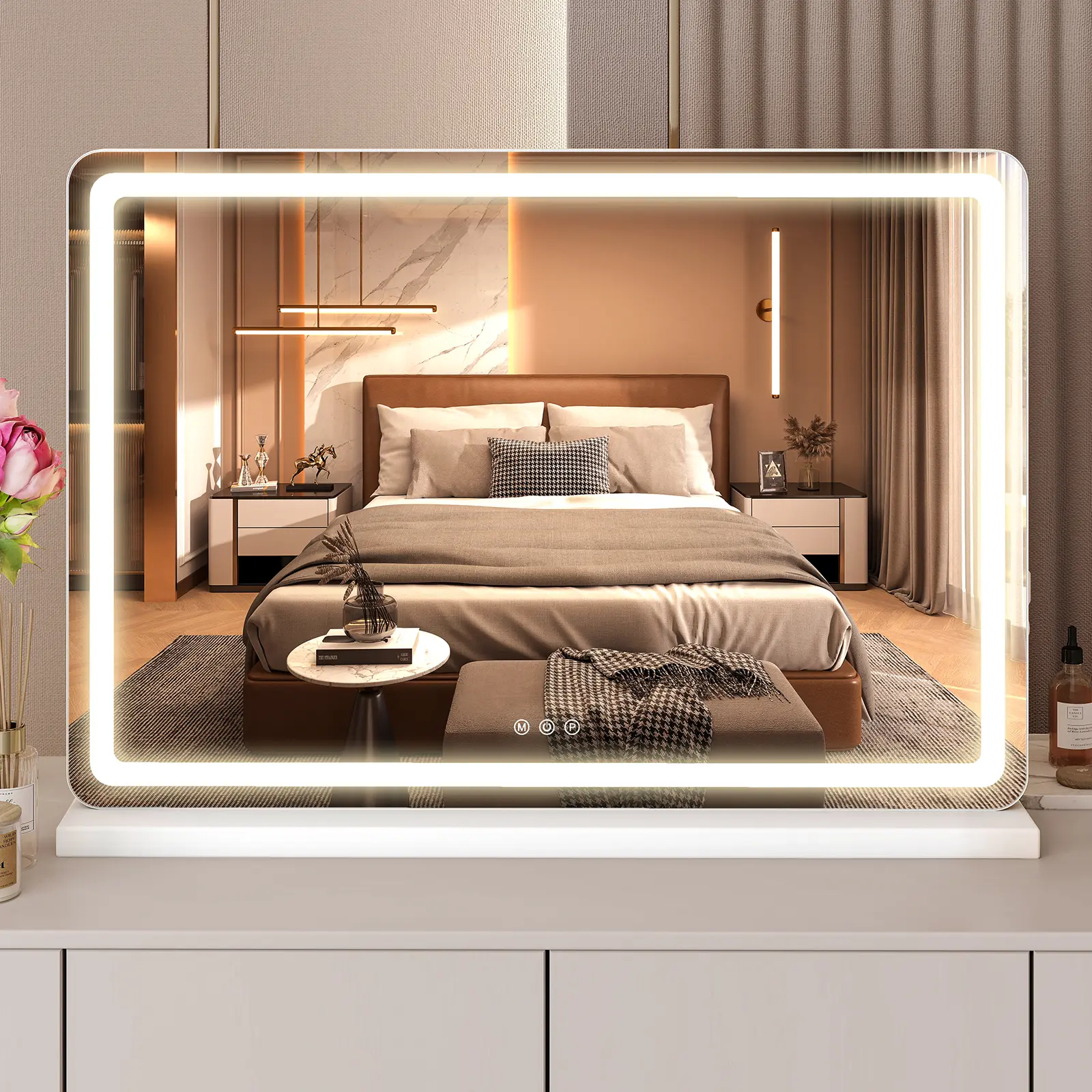 LED Desktop Makeup Mirror, Lighted Makeup Mirror, 3-Mode Lighting, Touch Screen Control Makeup Mirror, With 10x Mirror, Detachable Base