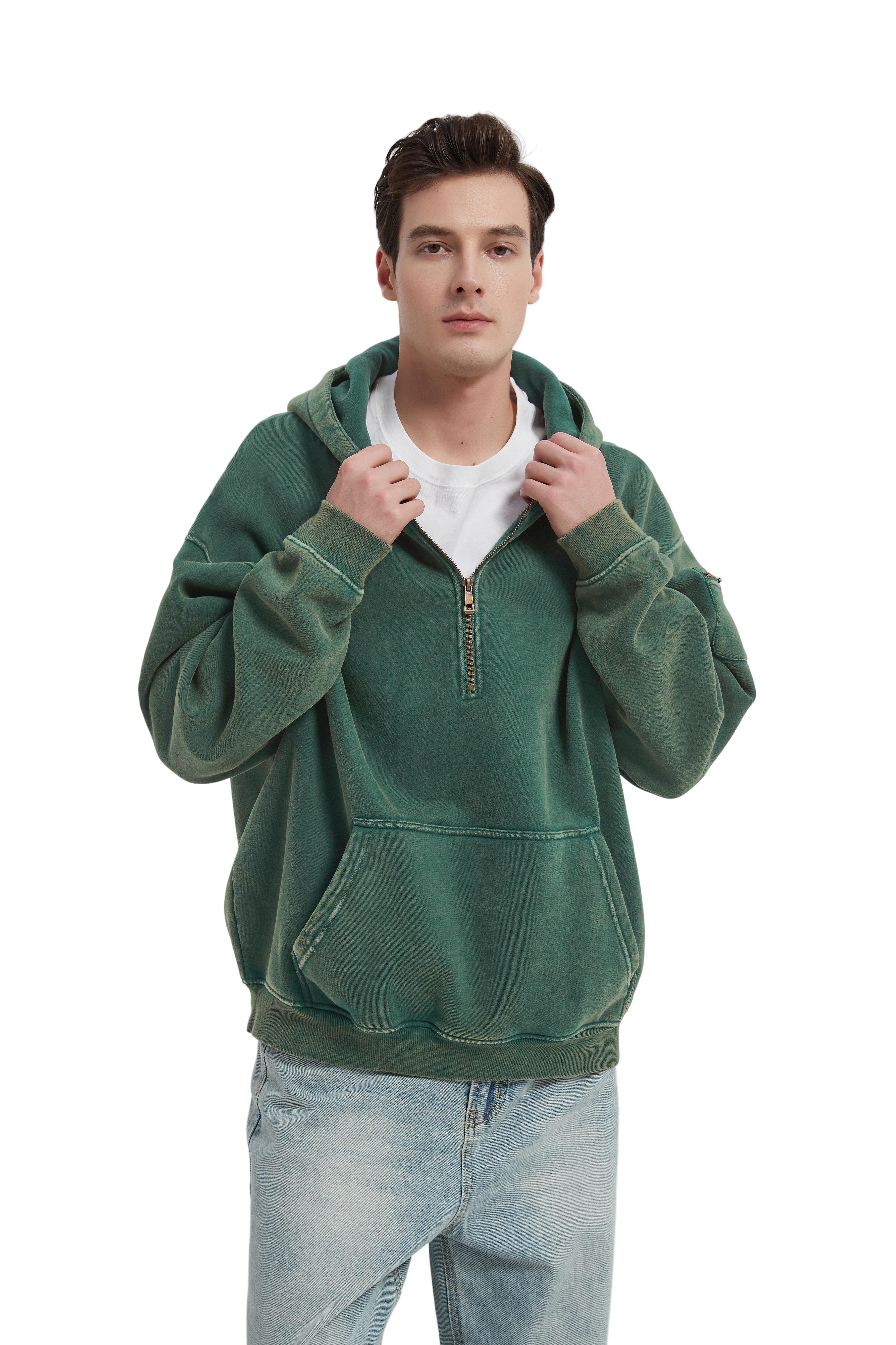 FAIABLE Mens Hoodies Fleece Fall Fashion Outfits Half Zip Sweatshirts Winter Jackets Oversized Pullover Tops Clothes Soft Beige Long Sleeve Plain