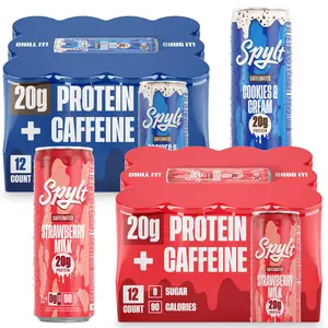 Spylt High Protein Cookies & Cream + Strawberry Milk Bundle | 60mg Caffeine, 20g Protein, 90 Calories | Ready to Drink, Sugar Free, Lactose Free Milk | Perfect for Workout Recovery & Afternoon Pick Me Up