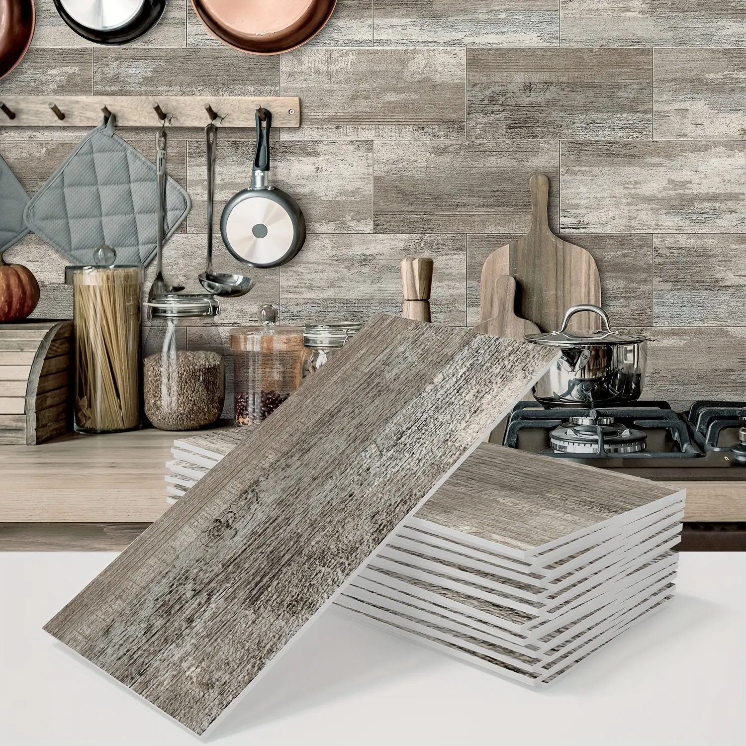 16 Sheets 2D Pe Foam Retro Farmhouse Decorative Wallpaper, Self-Adhesive, Removable Waterproof, Ideal for Bedroom Living Room Kitchen Decor