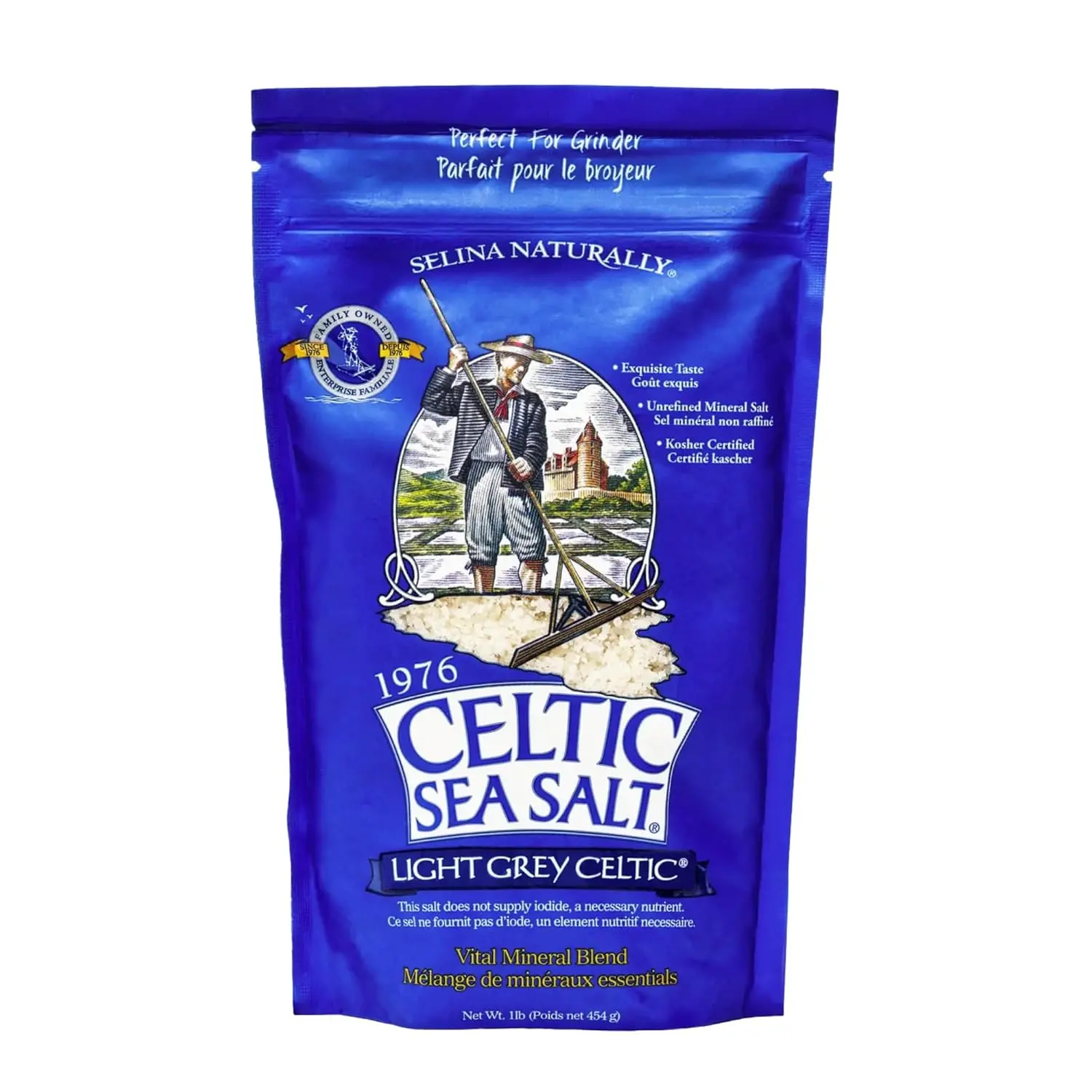 Celtic Sea Salt Light Grey Coarse, Unrefined Mineral Salt, 1 lb | Hand-harvested whole crystals with 70+ trace minerals for electrolyte hydration and finishing; lab tested, no additives