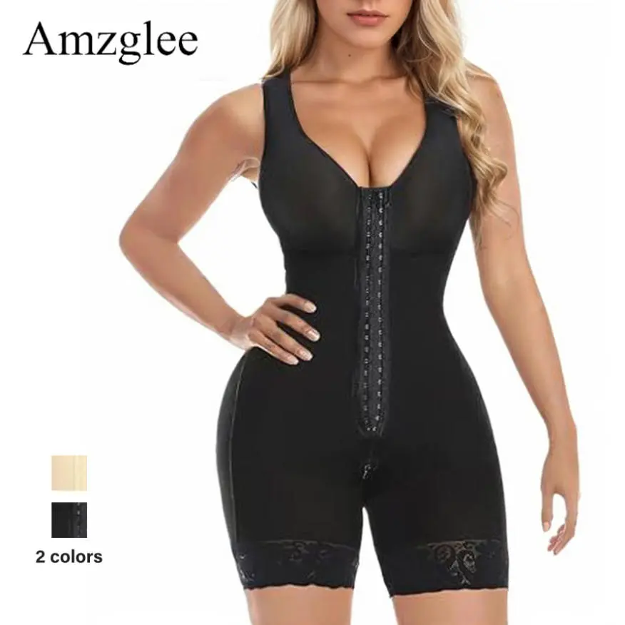 Amzglee Colombian Fajas Shapewear for Ladies - Full Body Nylon Compression Bodysuit with Smooth Mesh Fabric, Adjustable Straps, Wireless Support, Zipper Crotch & Butt Lifter Leg Enhancement